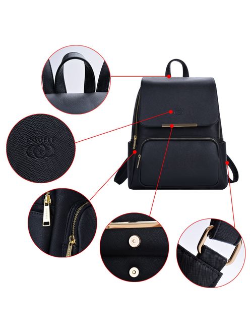 Leather Backpack, COOFIT Womens Backpack Black PU Leather Backpack Ladies Shoulder Bag Casual Travel Daypack