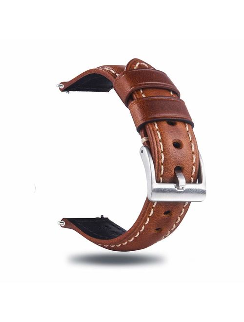 Berfine Quick Release Retro Leather Watch Band,Vintage Oil-Tanned Pull-up Leather Strap Replacement,Choice of Width-18mm 20mm 22mm 24mm or 26mm