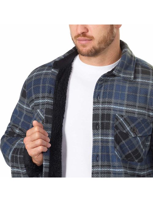 Freedom Foundry Men's Plaid Fleece Jackets Super Plush Sherpa Lined Jacket Shirt