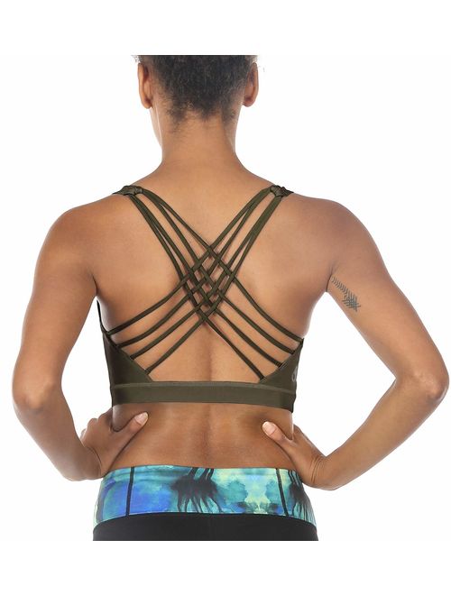 icyzone Sports Bras for Women - Activewear Strappy Padded Workout Yoga Tops Bra