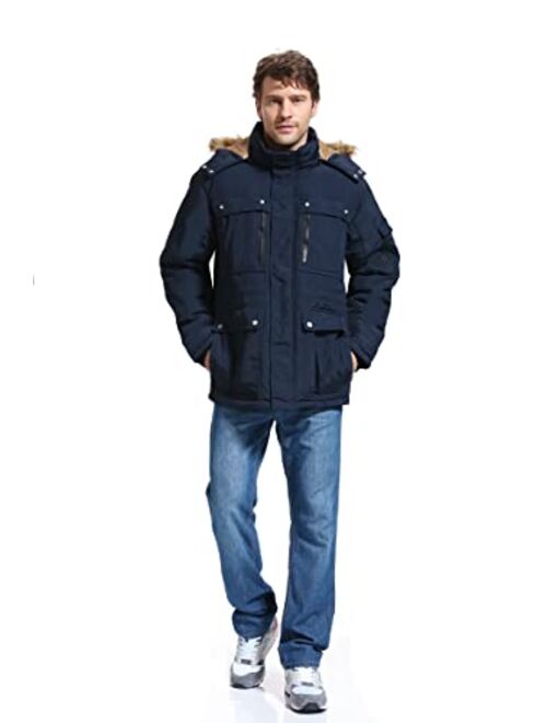 Yozai Mens Winter Military Warm Jacket Fleece with Detachable Fur Hood Outwear