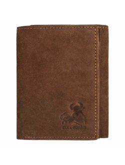 Bull Guard RFID Genuine Leather Trifold Wallets for Men ID Window, Secret Pocket