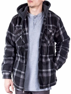 Visive Mens Heavy Flannel Shirt Jacket for Mens Big and Tall Zip Up Fleece W/Hood Size M - 5XL