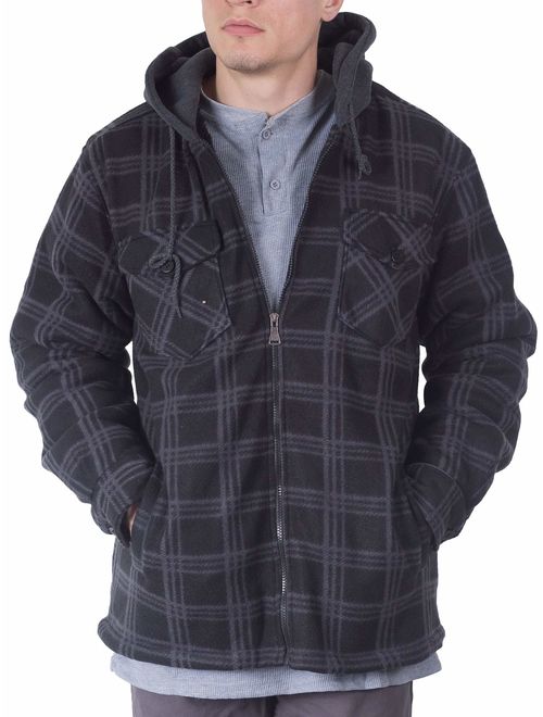 Visive Mens Heavy Flannel Shirt Jacket for Mens Big and Tall Zip Up Fleece W/Hood Size M - 5XL