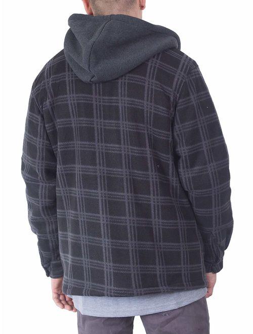 Visive Mens Heavy Flannel Shirt Jacket for Mens Big and Tall Zip Up Fleece W/Hood Size M 5XL