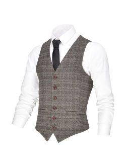 VOBOOM Men's V-Neck Suit Vest Casual Slim Fit Dress 6 Button Vest Waistcoat
