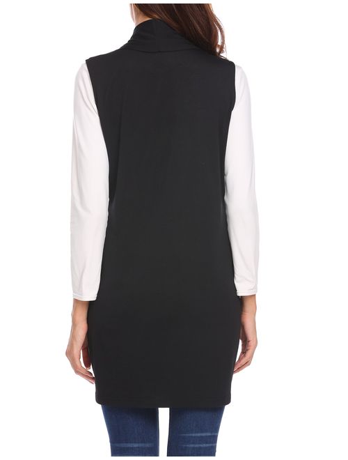 Beyove Womens Long Vests Sleeveless Draped Lightweight Open Front Cardigan Layering Vest with Side Pockets
