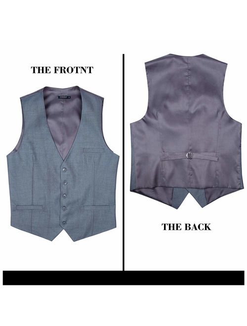 HISDERN Men's Suit Vest Business Formal Dress Waistcoat Vest with 3 Pockets for Suit or Tuxedo
