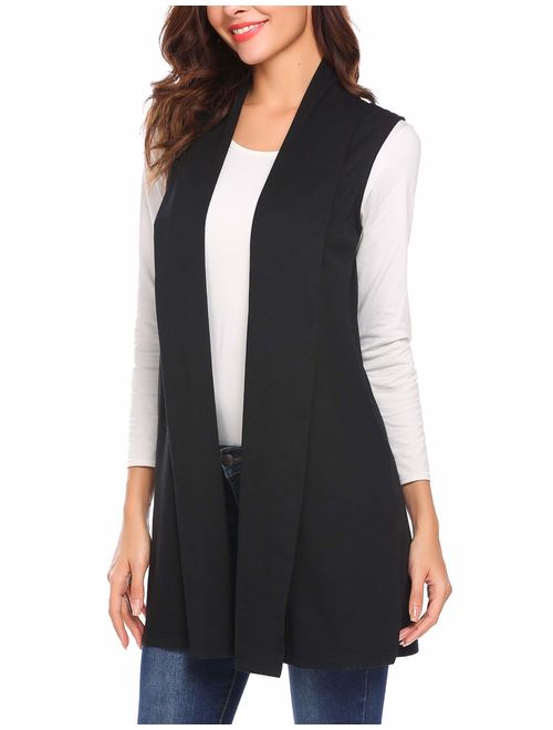 Beyove Womens Long Vests Sleeveless Draped Lightweight Open Front Cardigan Layering Vest with Side Pockets