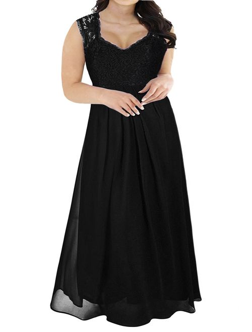 Nemidor Women's Deep- V Neck Sleeveless Vintage Plus Size Bridesmaid Formal Maxi Dress