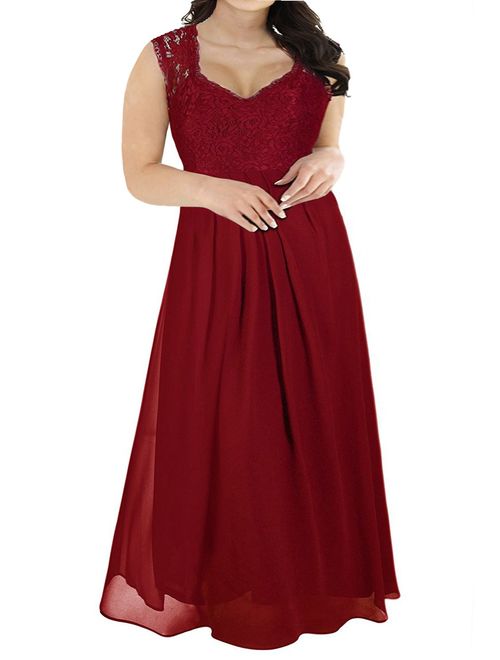 Nemidor Women's Deep- V Neck Sleeveless Vintage Plus Size Bridesmaid Formal Maxi Dress