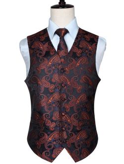 Men's Classic Paisley Floral Jacquard Waistcoat & Necktie and Pocket Square Vest Suit Set