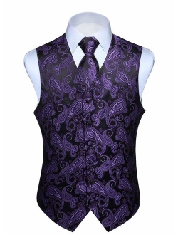 Men's Classic Paisley Floral Jacquard Waistcoat & Necktie and Pocket Square Vest Suit Set