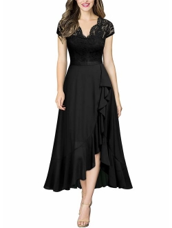 Women's Formal Floral Lace Ruffle Cocktail Party Dress