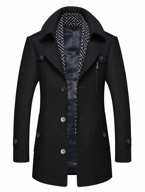 Buy iCKER Mens Trench Coat Winter Wool Blend Jacket Overcoat Long Top ...