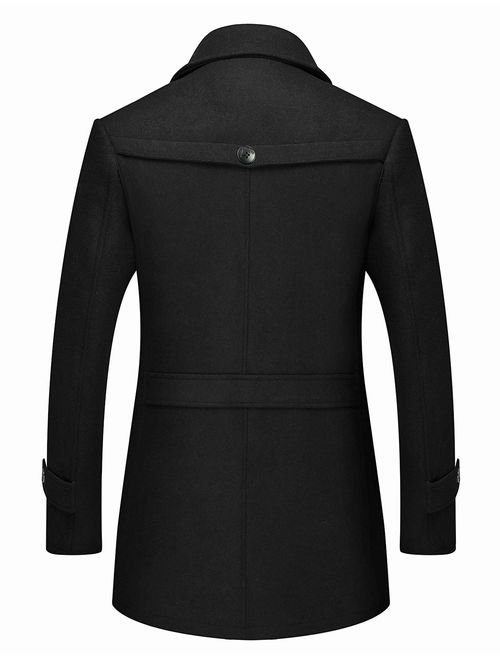 Buy iCKER Mens Trench Coat Winter Wool Blend Jacket Overcoat Long Top ...