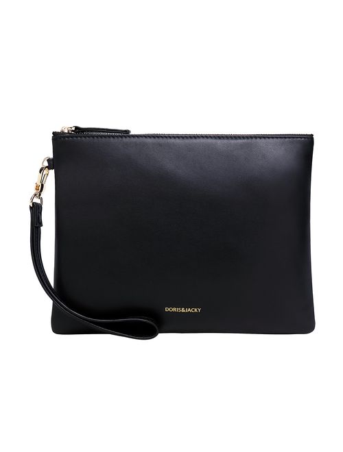 Soft Lambskin Leather Wristlet Clutch Bag For Women Designer Large Wallets With Strap 
