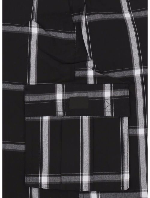 Casual Plaid Relaxed Loose Fit Elastic Waist Multi Pocket Pants Regular Big S~5XL Shaka Wear Men's Cargo Shorts