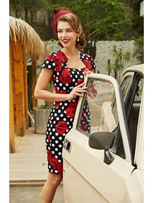 GRACE KARIN Women's 50s Vintage Pencil Dress Cap Sleeve Wiggle Dress CL7597