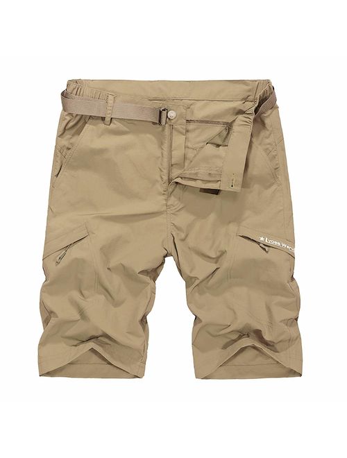 Kolongvangie Mens Outdoor Super Lightweight Quick Dry Hiking Casual Cargo Shorts with Multi Pockets No Belt