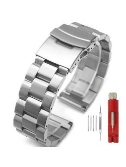 Silver/Black Stainless Steel Watch Bands Brushed Finish Watch Strap 18mm/20mm/22mm/24mm Double Buckle Bracelet