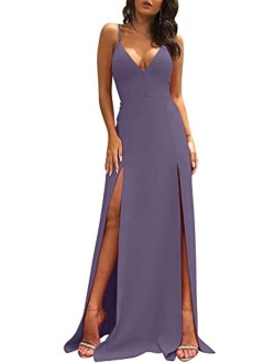 TOB Sexy Sleeveless Spaghetti Strap Backless Double Slit Cocktail Long Dress