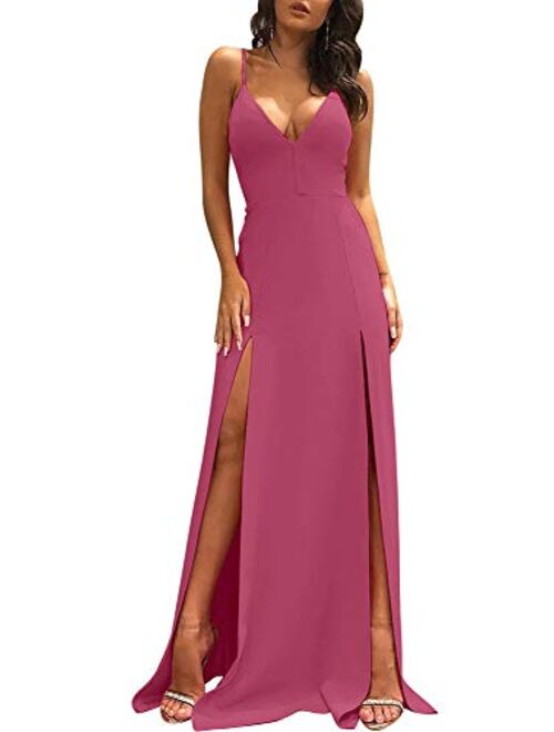 TOB Sexy Sleeveless Spaghetti Strap Backless Double Slit Cocktail Long Dress