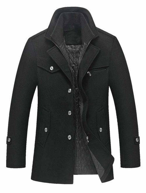 Lavnis Men's Winter Wool Coats Slim Fit Single Breasted Trench Jacket Woolen Pea Coat