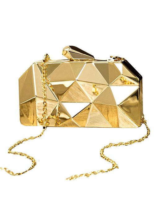 Goodbag Boutique Women Lattice Pattern Metal Handbag Girl Diamond Clutch Purse Chain Mini Shoulder Bag