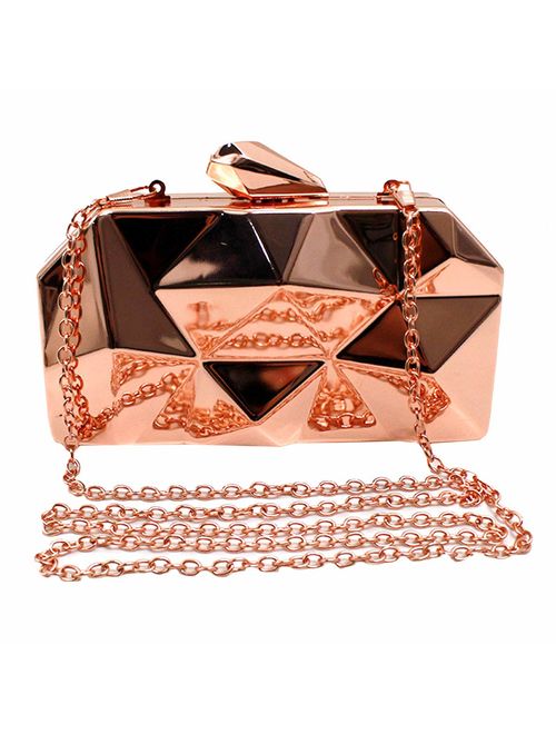 Goodbag Boutique Women Lattice Pattern Metal Handbag Girl Diamond Clutch Purse Chain Mini Shoulder Bag