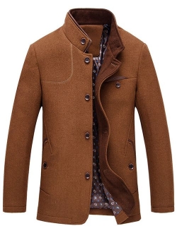 Men's Gentle Band Collar Single Breasted Wool Blend Pea Coat