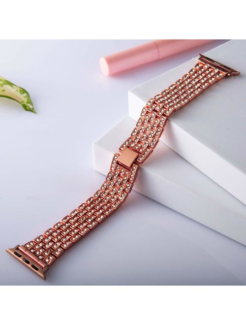 VIQIV Bling Bands for Compatible with Apple Watch Band 38mm 40mm 42mm 44mm iWatch Series 5/4/3/2/1, Luxury Diamond Bracelet Metal Wristband Strap for Women