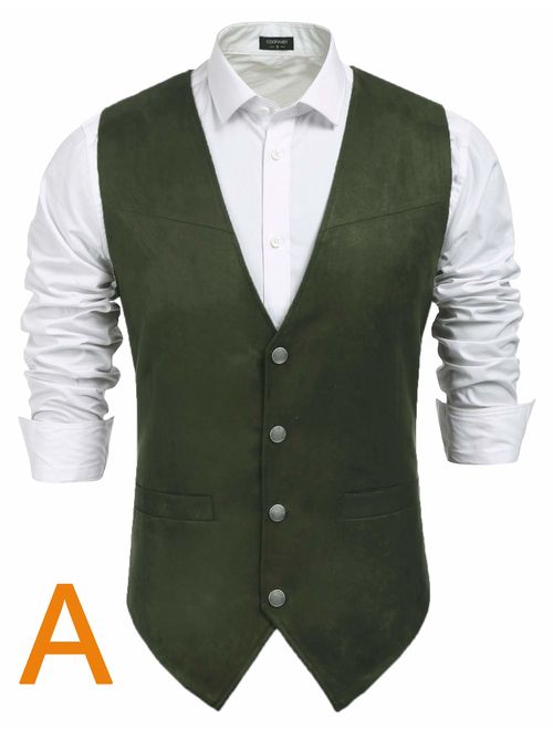 COOFANDY Men's Suede Leather Suit Vest Casual Western Vest Jacket Slim Fit Vest Waistcoat