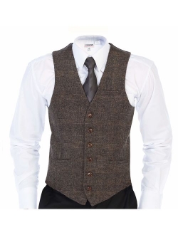 Men's 6 Button Slim Fit Formal Herringbone Tweed Vest