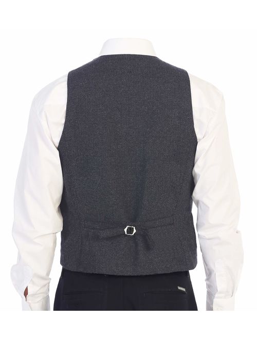Gioberti Men's 6 Button Slim Fit Formal Herringbone Tweed Vest