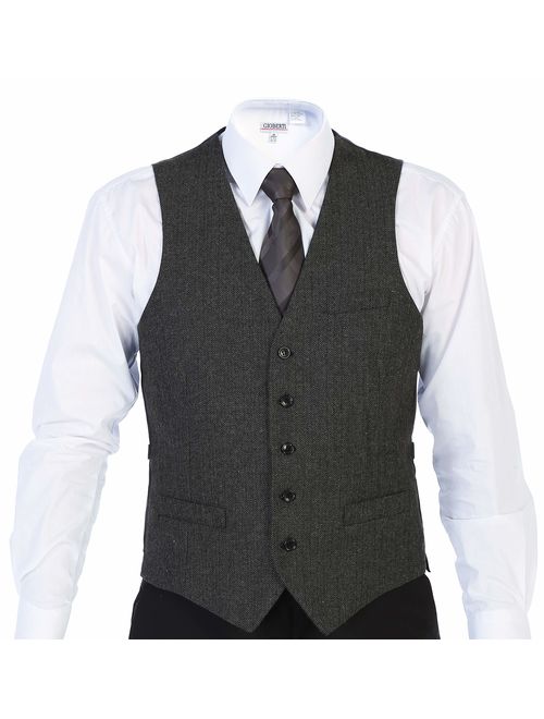 Gioberti Men's 5 Button Slim Fit Formal Herringbone Tweed Suit Vest