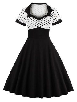 Nihsatin Women's Audrey Hepburn Vintage Style Rockabilly Swing Dress