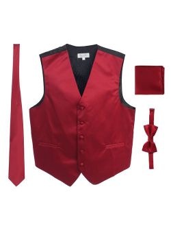 Men's Formal 4pc Satin Vest Necktie Bowtie and Pocket Square