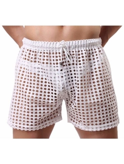 Linemoon Men's Mesh Shorts Sexy Lounge Hollow Boxer Underwear