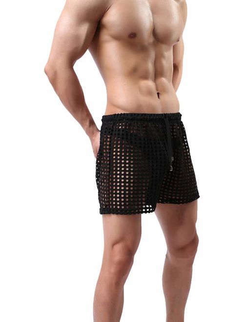 Buy Linemoon Men's Mesh Shorts Sexy Lounge Hollow Boxer Underwear ...