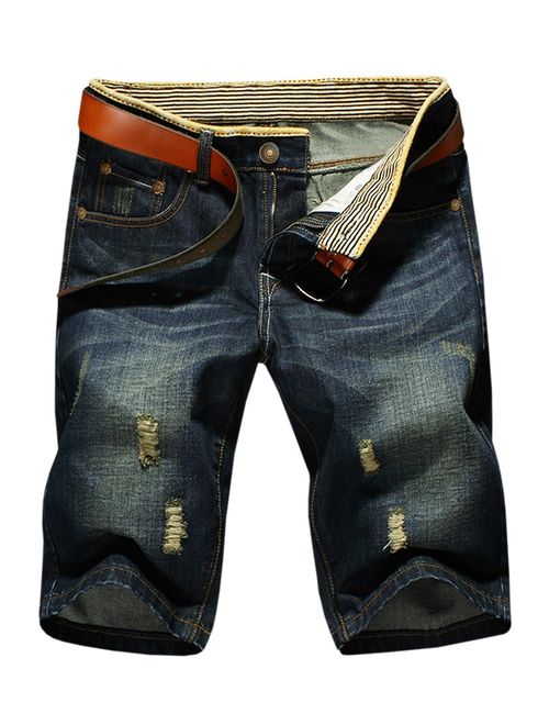 LATUD Men's Solid Relaxed Fit Ziper Fly Casual Denim Shorts (No Belt)