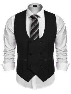 Men's Slim Fit Sleeveless Suit Vest Double Breasted Business Dress Waistcoat