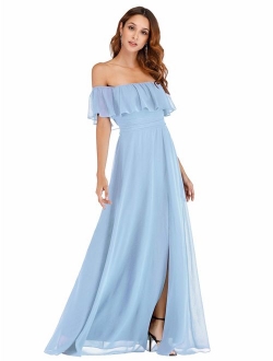 Off The Shoulder Ruffle Party Dresses Side Front Slit Beach Maxi Dress 07679