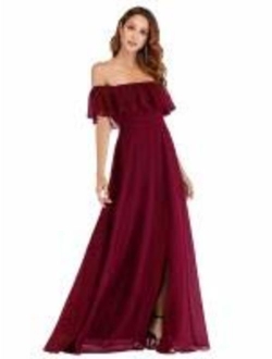 Off The Shoulder Ruffle Party Dresses Side Front Slit Beach Maxi Dress 07679