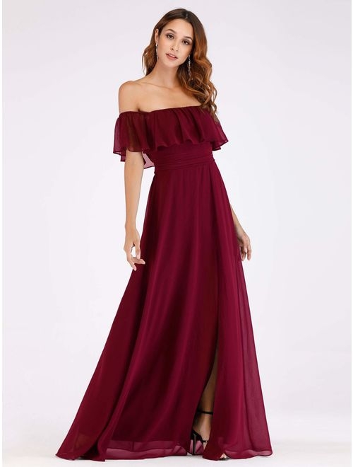 Ever-Pretty Off The Shoulder Ruffle Party Dresses Side Front Slit Beach Maxi Dress 07679
