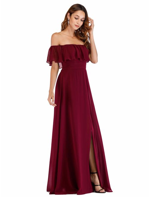 Ever-Pretty Off The Shoulder Ruffle Party Dresses Side Front Slit Beach Maxi Dress 07679