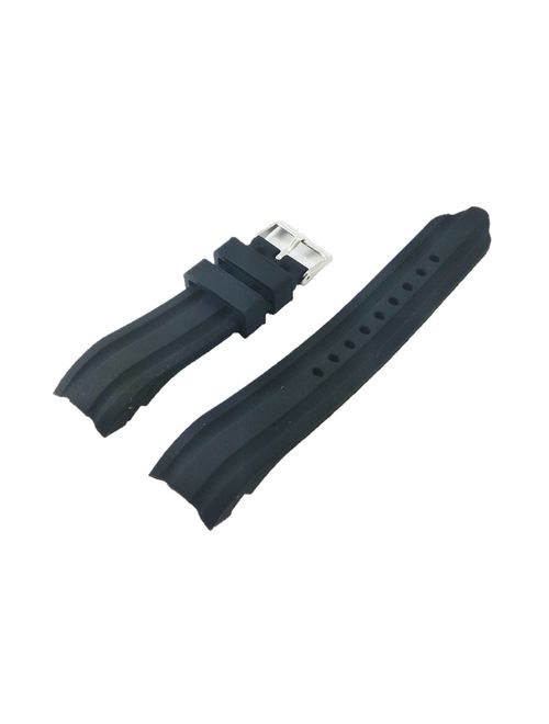 22mm Waterproof Black Silicone Rubber Curved End Dive Watch Band Strap