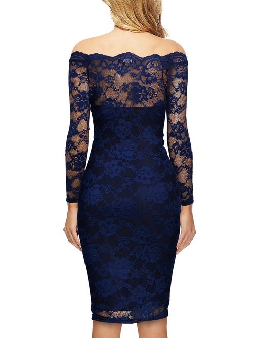 Miusol Women's Vintage Off Shoulder Flare Lace Slim Cocktail Pencil Dress