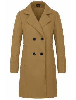 Women's Basic Essential Double Breasted Mid-Long Wool Blend Pea Coat