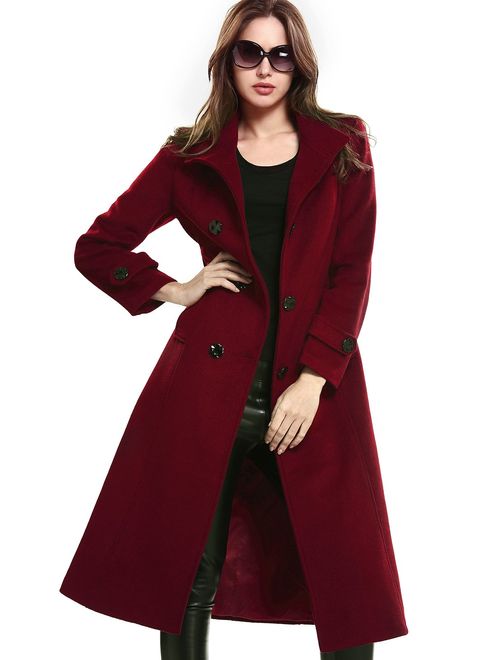 Escalier Women's Wool Trench Coat Winter Double-Breasted Jacket with Belts